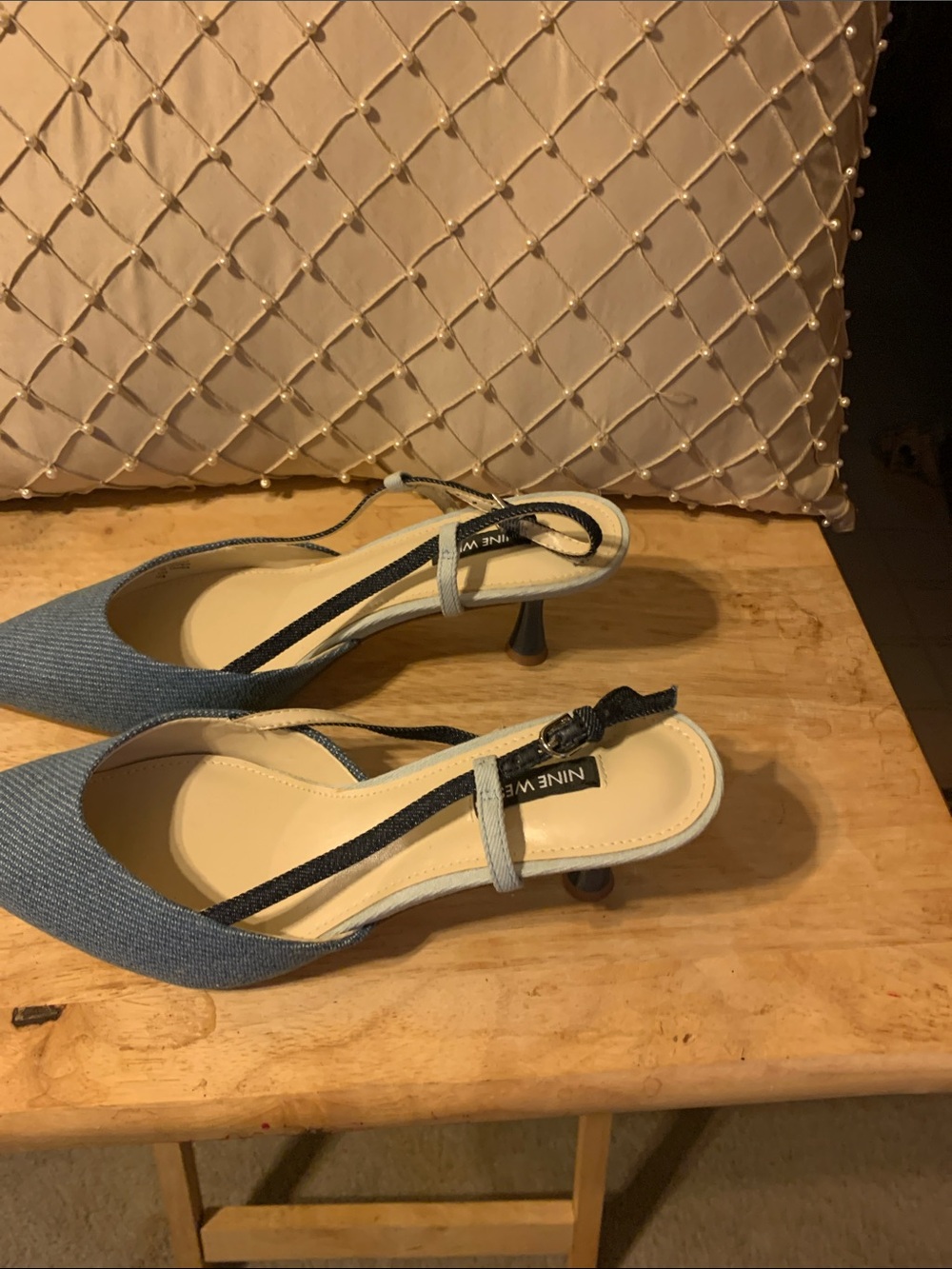 Nine West Denim Blue Slingback Pointed-Toe Kitten Heels